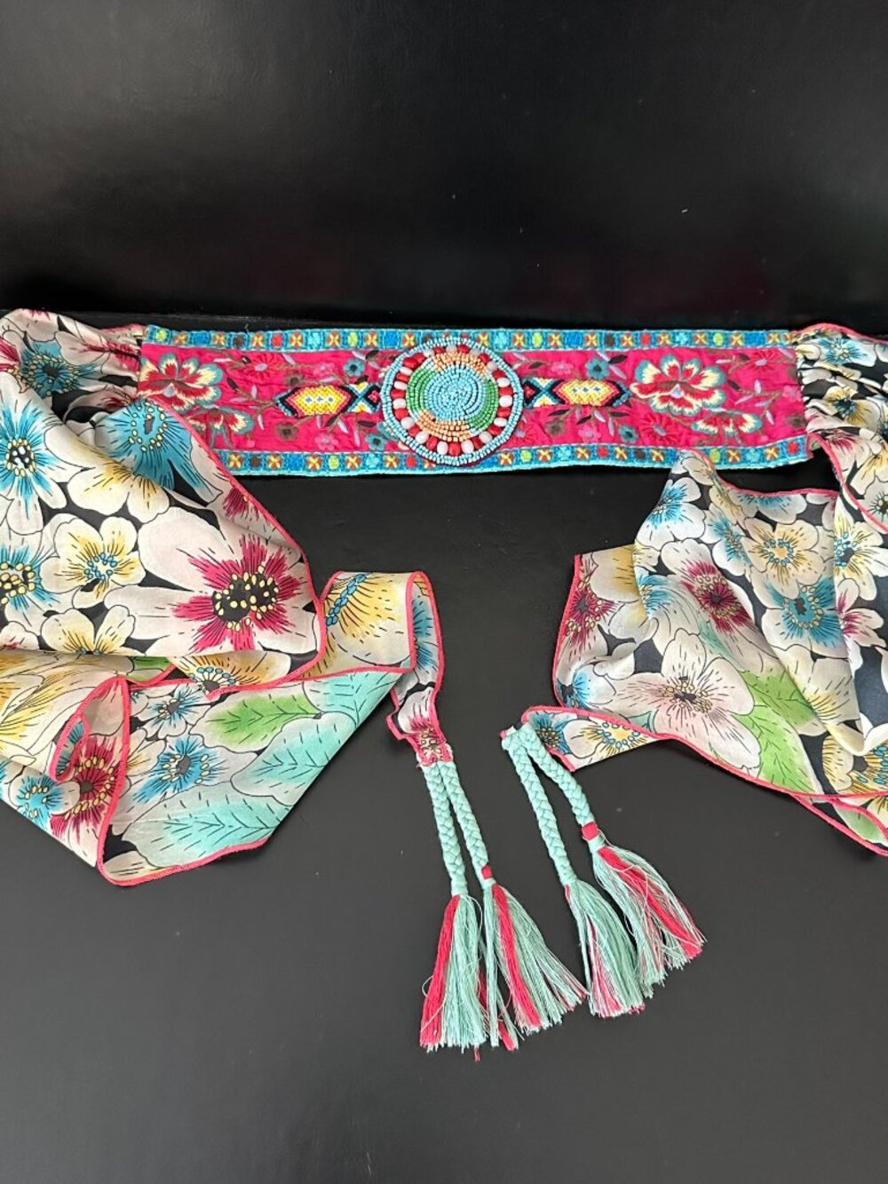 πΊβ¨ Johnny Was Obi Belt Beaded Embroidered Silk Sash Boho Chic Statement β¨πΊ - Picture 15 of 16